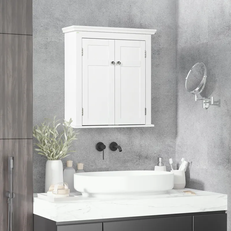 Mueble de Baño Colgar con Estantes Ajustables y Puertas con Cierre Magnético Armario de Pared 58x24x60 cm Blanco - Ogal.Es