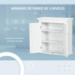 Mueble de Baño Colgar con Estantes Ajustables y Puertas con Cierre Magnético Armario de Pared 58x24x60 cm Blanco - Ogal.Es