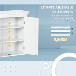 Mueble de Baño Colgar con Estantes Ajustables y Puertas con Cierre Magnético Armario de Pared 58x24x60 cm Blanco - Ogal.Es
