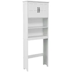 Mueble sobre Inodoro con 2 Puertas Estantes Abiertos y Estante Ajustable Mueble para Baño 66x23x178 cm Blanco - Ogal.Es