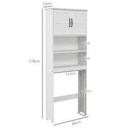 Mueble sobre Inodoro con 2 Puertas Estantes Abiertos y Estante Ajustable Mueble para Baño 66x23x178 cm Blanco - Ogal.Es