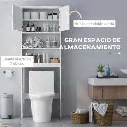 Mueble sobre Inodoro con 2 Puertas Estantes Abiertos y Estante Ajustable Mueble para Baño 66x23x178 cm Blanco - Ogal.Es