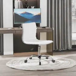 Silla de Escritorio sin Brazos Giratoria con Altura Ajustable Silla para Estudio Tapizada en PU Carga 120 kg Blanco - Ogal.Es
