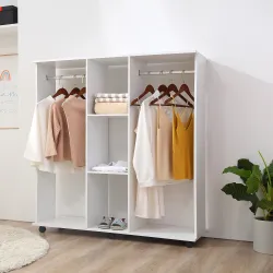 Armario para Ropa con Barra Estantes Abiertos Organizador para Colgar Ropa de Dormitorio 120x40x128 cm Blanco - Ogal.Es