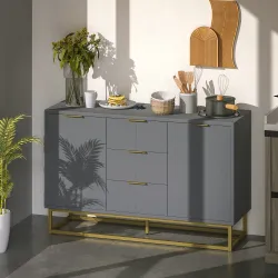 Aparador para Salón con 3 Cajones 2 Puertas y Estante Ajustable Mueble Auxiliar para Salón Antivuelco 120x40x76 ... - Ogal.Es