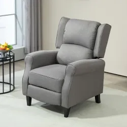 Sillón Relax Reclinable Manual Tapizado en Lino Sintético con Reposapiés Retráctil Carga 150 kg Gris - Ogal.Es