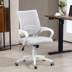 Silla de Escritorio de Malla Giratoria con Altura Ajustable Función de Basculante y Reposabrazos Carga 120 kg Gris - Ogal.Es