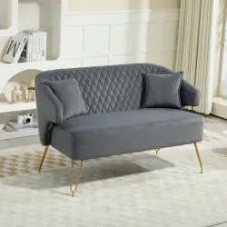 Sofá de 2 Plazas Tapizado en Terciopelo con 2 Almohadas Reposabrazos y Patas de Acero Carga 240 kg 124x69x76 cm ... - Ogal.Es