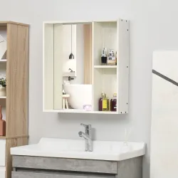 Armario con Espejo para Baño con Estantes Mueble para Baño Estilo Moderno 63x15x65 cm Blanco - Ogal.Es