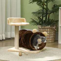 Árbol Rascador para Gatos Altura 47 cm con Túnel Nido Plataformas Bola de Juguete y Poste de Yute Marrón Oscuro - Ogal.Es