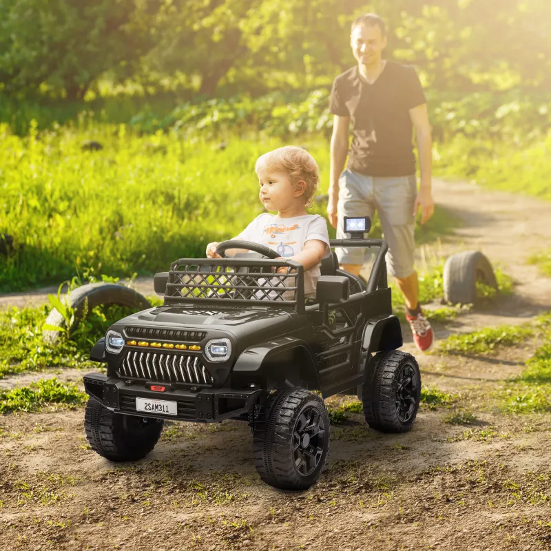 Coche Eléctrico para Niños con Batería 12V Mando a Distancia Velocidad Ajustable USB Faros Bocina Negro - Ogal.Es