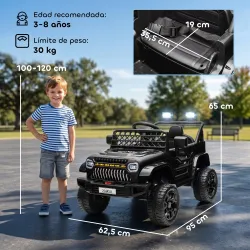 Coche Eléctrico para Niños con Batería 12V Mando a Distancia Velocidad Ajustable USB Faros Bocina Negro - Ogal.Es