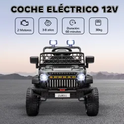 Coche Eléctrico para Niños con Batería 12V Mando a Distancia Velocidad Ajustable USB Faros Bocina Negro - Ogal.Es