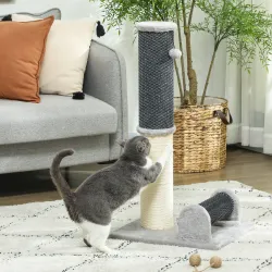 Poste Rascador para Gatos Arañador de Sisal con Cepillo de Auto Acicalado y Bola de Juguete 40x48x85 cm Gris y C... - Ogal.Es