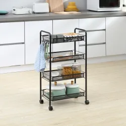 Carrito de Cocina de 4 Niveles Carrito de Almacenamiento con 4 Ganchos Carga 12 kg para Comedor Baño 45x26,5x84 ... - Ogal.Es
