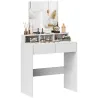 Mesa de Maquillaje con Espejo 2 Cajones 3 Compartimentos Tocador para Dormitorio 75x38x135 cm Blanco - Ogal.Es