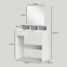 Mesa de Maquillaje con Espejo 2 Cajones 3 Compartimentos Tocador para Dormitorio 75x38x135 cm Blanco - Ogal.Es