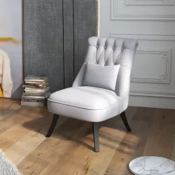 Butaca de Salón Tapizado en Lino con Cojín y Marco de Madera Sillón para Sala de Estar Gris - Ogal.Es