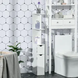 Mueble de Baño con Puertas y Estantes Abiertos Armario de Baño Estilo Moderno 15,2x29,8x118 cm Blanco - Ogal.Es