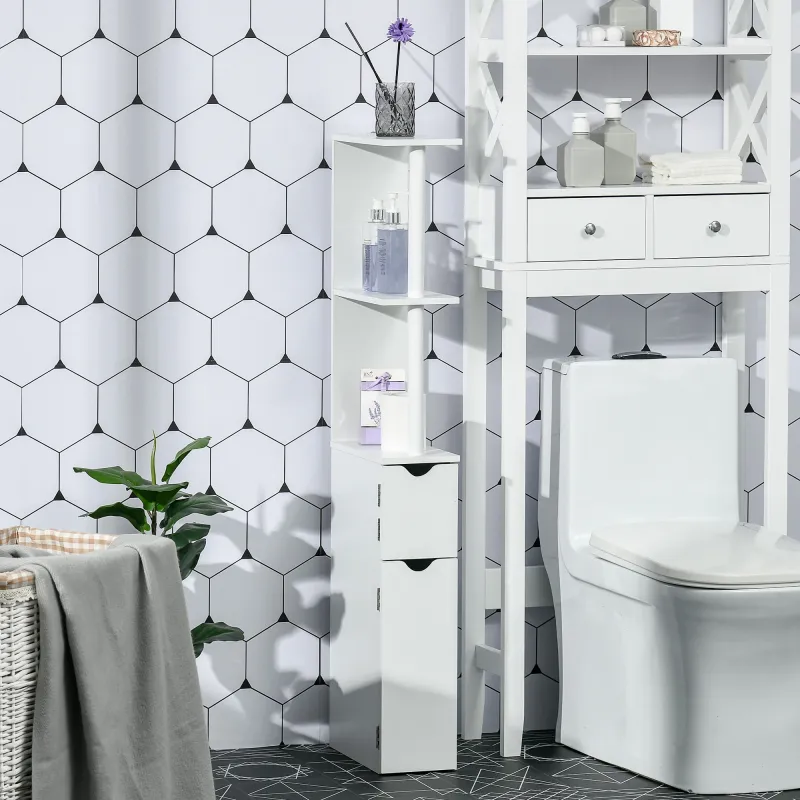Mueble de Baño con Puertas y Estantes Abiertos Armario de Baño Estilo Moderno 15,2x29,8x118 cm Blanco - Ogal.Es