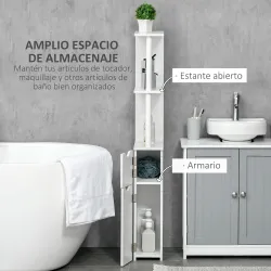 Mueble de Baño con Puertas y Estantes Abiertos Armario de Baño Estilo Moderno 15,2x29,8x118 cm Blanco - Ogal.Es