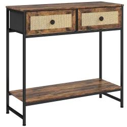 Mesa Consola con Estante Abierto y 2 Cajones Frontales de Ratán Consola para Recibidor 80x30x75 cm Marrón Rústico - Ogal.Es