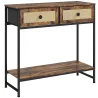 Mesa Consola con Estante Abierto y 2 Cajones Frontales de Ratán Consola para Recibidor 80x30x75 cm Marrón Rústico - Ogal.Es
