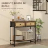 Mesa Consola con Estante Abierto y 2 Cajones Frontales de Ratán Consola para Recibidor 80x30x75 cm Marrón Rústico - Ogal.Es