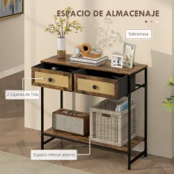 Mesa Consola con Estante Abierto y 2 Cajones Frontales de Ratán Consola para Recibidor 80x30x75 cm Marrón Rústico - Ogal.Es