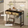 Mesa Consola con Estante Abierto y 2 Cajones Frontales de Ratán Consola para Recibidor 80x30x75 cm Marrón Rústico - Ogal.Es