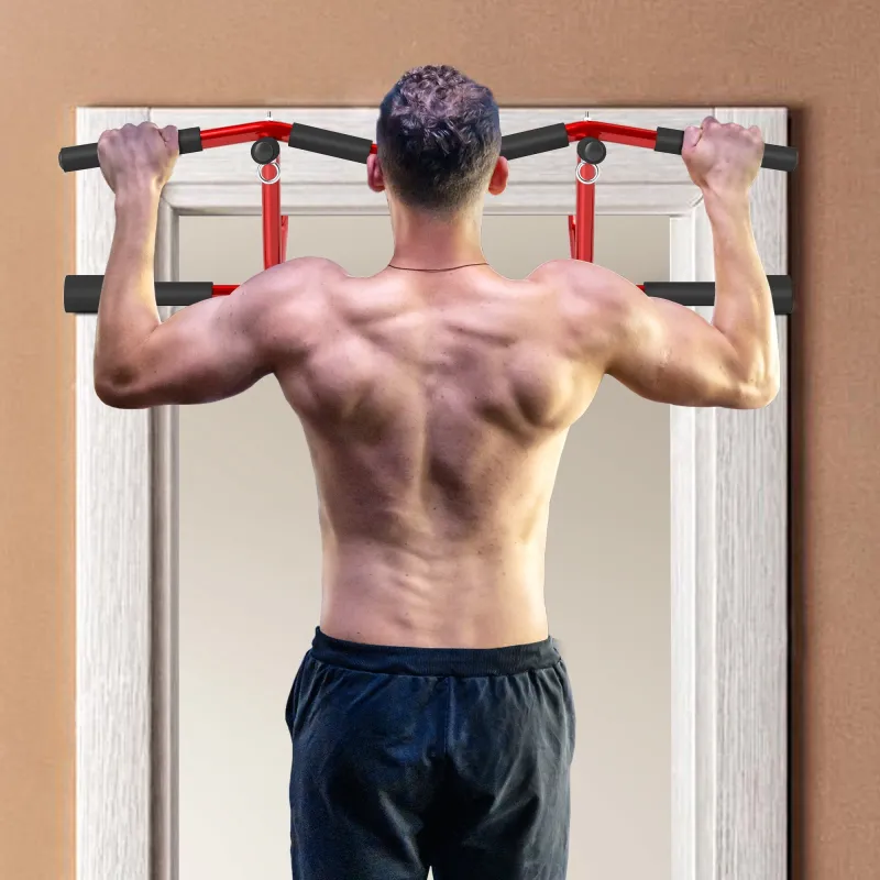 Barra de Dominadas de Pared Carga 150 kg para Ejercicio y Entrenamiento en Casa Gimnasio Rojo y Negro - Ogal.Es