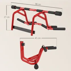 Barra de Dominadas de Pared Carga 150 kg para Ejercicio y Entrenamiento en Casa Gimnasio Rojo y Negro - Ogal.Es