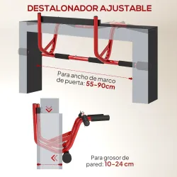 Barra de Dominadas de Pared Carga 150 kg para Ejercicio y Entrenamiento en Casa Gimnasio Rojo y Negro - Ogal.Es