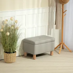 Baúl de Almacenaje para Dormitorio 33L Tapizado en PU Banco de Almacenaje con Patas de Madera 60x38x40 cm Gris C... - Ogal.Es