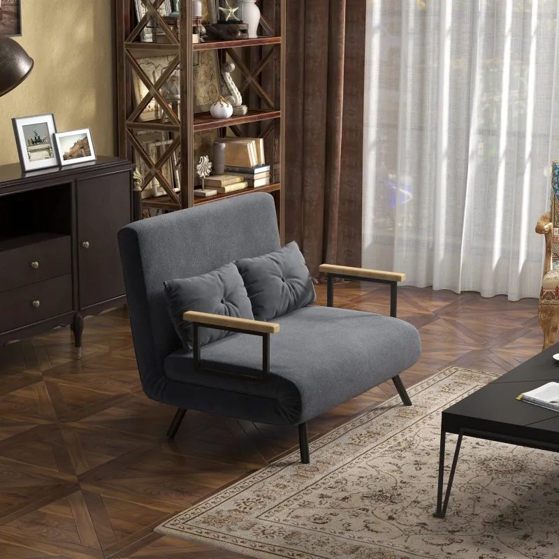Sofá Cama Convertible 4 en 1 Sillón Cama 2 Plazas Plegable Respaldo Ajustable de 5 Niveles Almohadas 102x73x81cm... - Ogal.Es