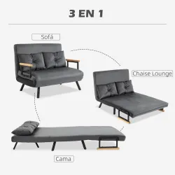 Sofá Cama Convertible 4 en 1 Sillón Cama 2 Plazas Plegable Respaldo Ajustable de 5 Niveles Almohadas 102x73x81cm... - Ogal.Es