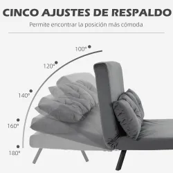 Sofá Cama Convertible 4 en 1 Sillón Cama 2 Plazas Plegable Respaldo Ajustable de 5 Niveles Almohadas 102x73x81cm... - Ogal.Es
