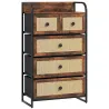 Cómoda para Dormitorio con 5 Cajones con Frentes de Ratán y Marco de Acero 58x29x99 cm Marrón Rústico - Ogal.Es