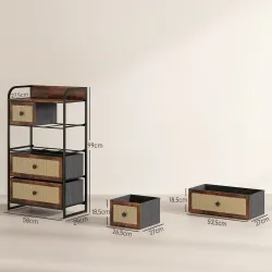 Cómoda para Dormitorio con 5 Cajones con Frentes de Ratán y Marco de Acero 58x29x99 cm Marrón Rústico - Ogal.Es