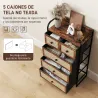 Cómoda para Dormitorio con 5 Cajones con Frentes de Ratán y Marco de Acero 58x29x99 cm Marrón Rústico - Ogal.Es