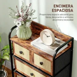 Cómoda para Dormitorio con 5 Cajones con Frentes de Ratán y Marco de Acero 58x29x99 cm Marrón Rústico - Ogal.Es