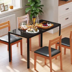 Mesa de Cocina de Cristal para 4-6 Personas con Patas de Metal Multifuncional para Cocina Salón 120x60x75 cm Negro - Ogal.Es