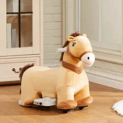 Caballo Eléctrico para Niños de 18 a 36 Meses con Batería 6V y Música Carga 25 kg 69x34x53 cm Marrón - Ogal.Es