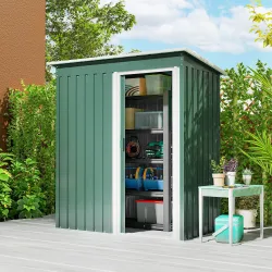 Cobertizo de Jardín Exterior 1,16 m² 163x89x182 cm Caseta Metálica con Puerta Corredera y Techo Inclinado Verde - Ogal.Es
