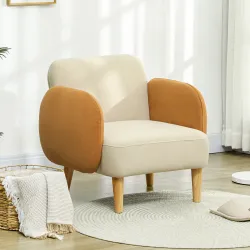 Butaca para Dormitorio con Reposabrazos y Patas de Madera Sofá Individual Carga 120 kg Beige y Ocre - Ogal.Es
