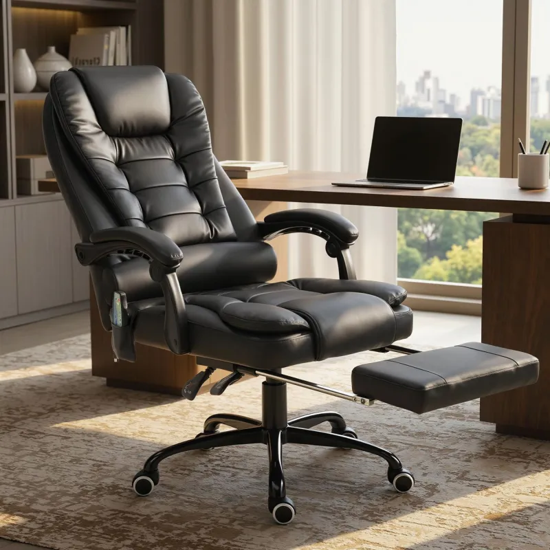 Silla de Oficina con 7 Puntos de Masaje con Reposapiés Retráctil Altura Ajustable Control Remoto y Tejido de PU ... - Ogal.Es