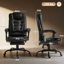 Silla de Oficina con 7 Puntos de Masaje con Reposapiés Retráctil Altura Ajustable Control Remoto y Tejido de PU ... - Ogal.Es