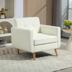 Butaca para Dormitorio con Reposabrazos y Patas de Madera Sofá Individual Carga 125 kg Crema - Ogal.Es