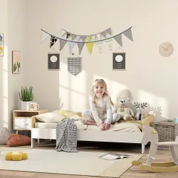 Cama para Niños de +3 Años 140x70 cm Cama Infantil de Madera Carga 80 kg para Dormitorio Blanco y Natural - Ogal.Es