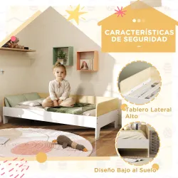 Cama para Niños de +3 Años 140x70 cm Cama Infantil de Madera Carga 80 kg para Dormitorio Blanco y Natural - Ogal.Es